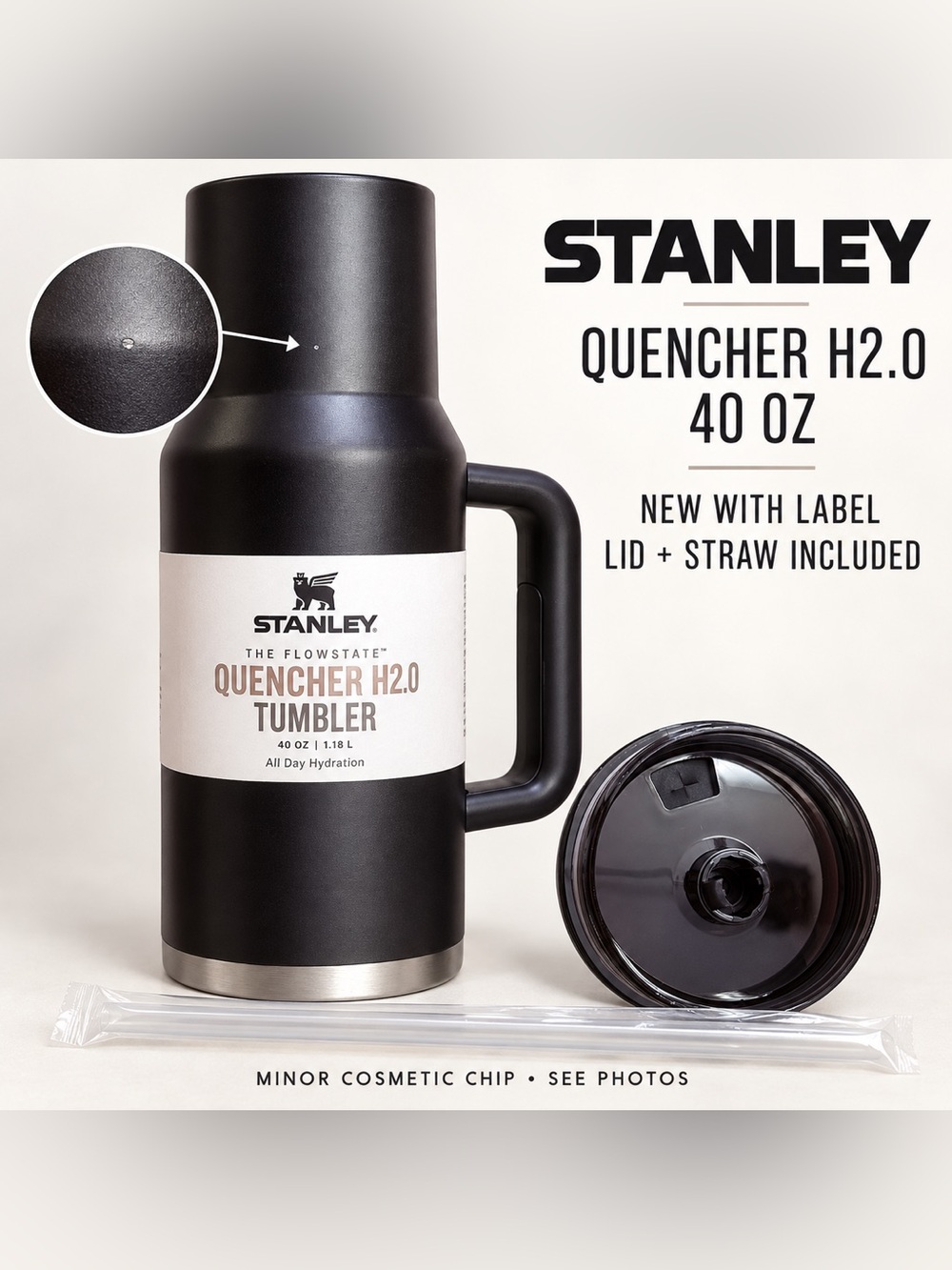 Stanley Quencher H2.0 FlowState 40oz Black Tumbler With Straw